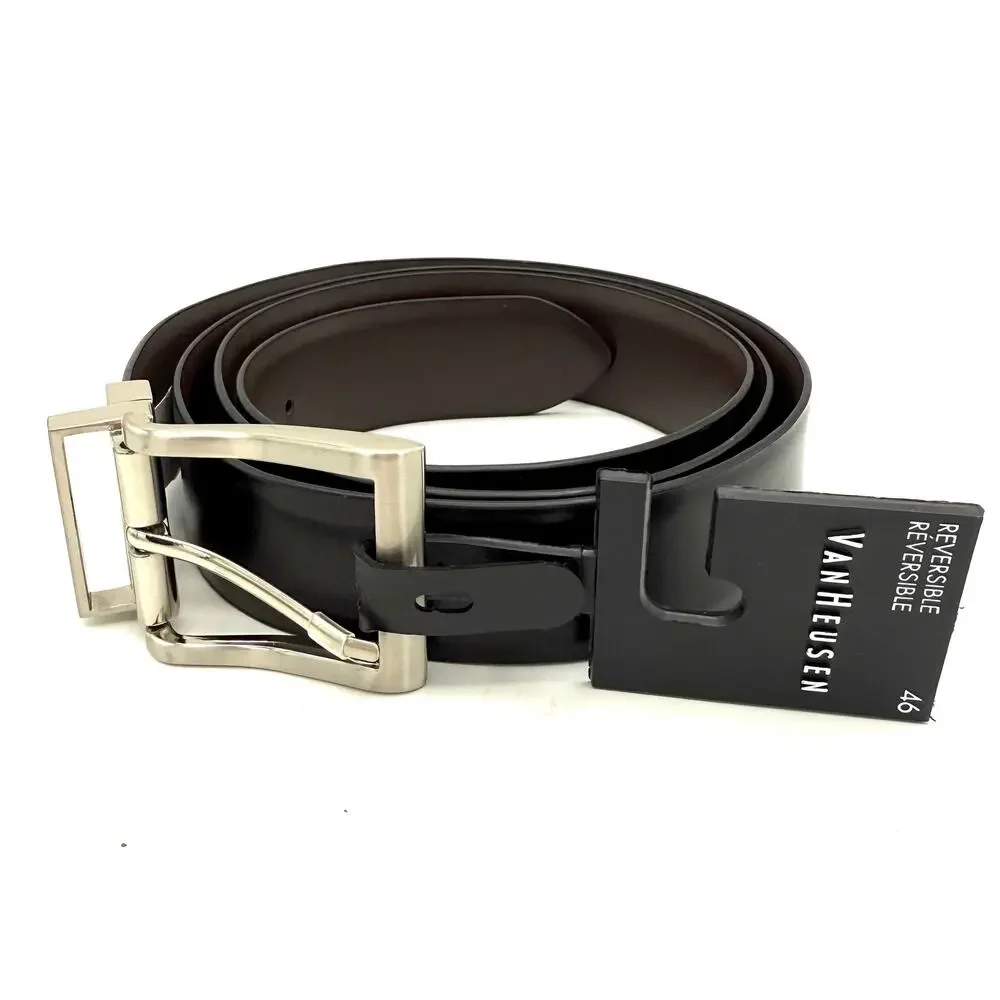 Van Heusen Men's Reversible Black Brown Leather Belt Size 46 Genuine‎ Leather